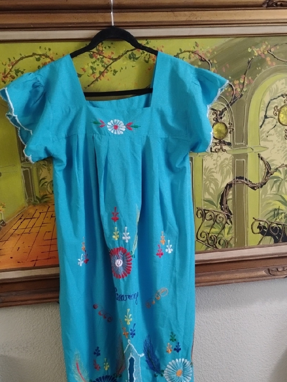 Turquoise Floral Embroidered Dress